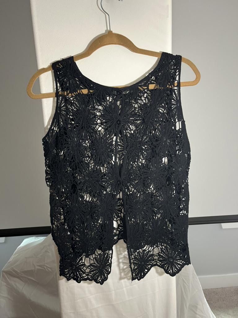 Designer Stylish JJ Basics Black Crochet Tank Top - L Size L / US 10 / IT 46 - 1 Thumbnail