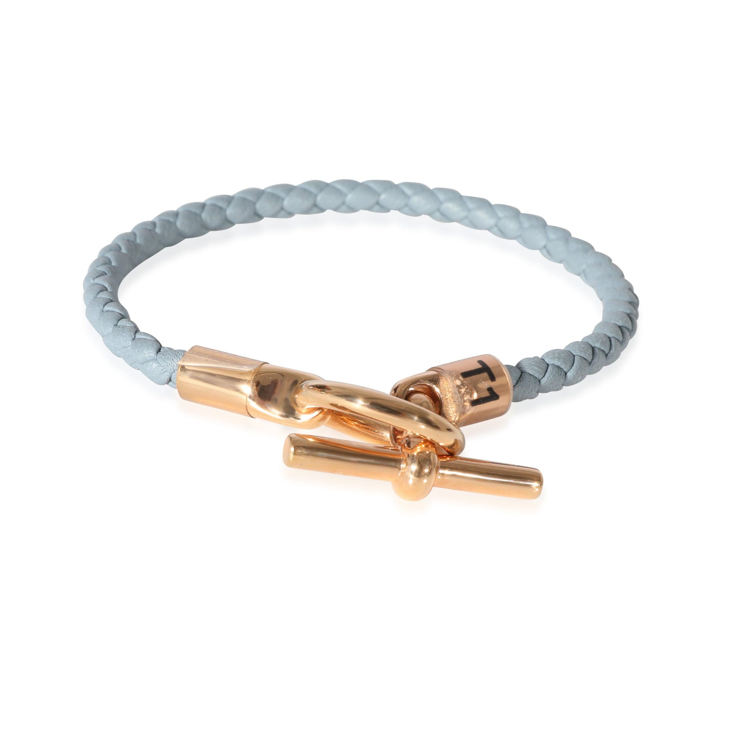 image of Hermes Rose Gold Plated Glenan Bracelet In Blue-Grey Swift Calfskin in Yellow, Women's