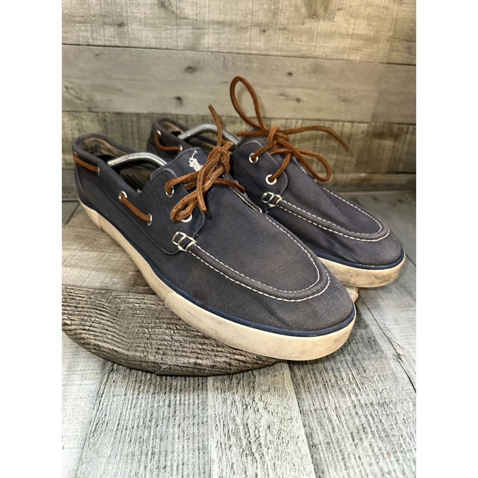 Ralph Lauren Polo Ralph Lauren Boat Shoes Men’s 13D Navy Canvas Leather Lace Loafers Size US L / EU 52-54 / 3 - 2 Thumbnail