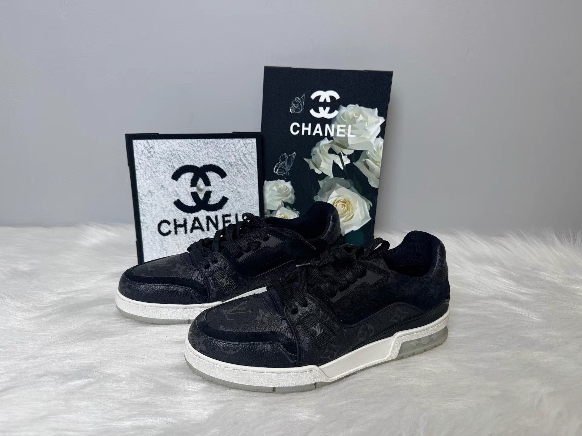 Louis Vuitton LV Trainer Black Monogram Printed Casual Shoes K36 Size US 8 / EU 41 - 1 Thumbnail