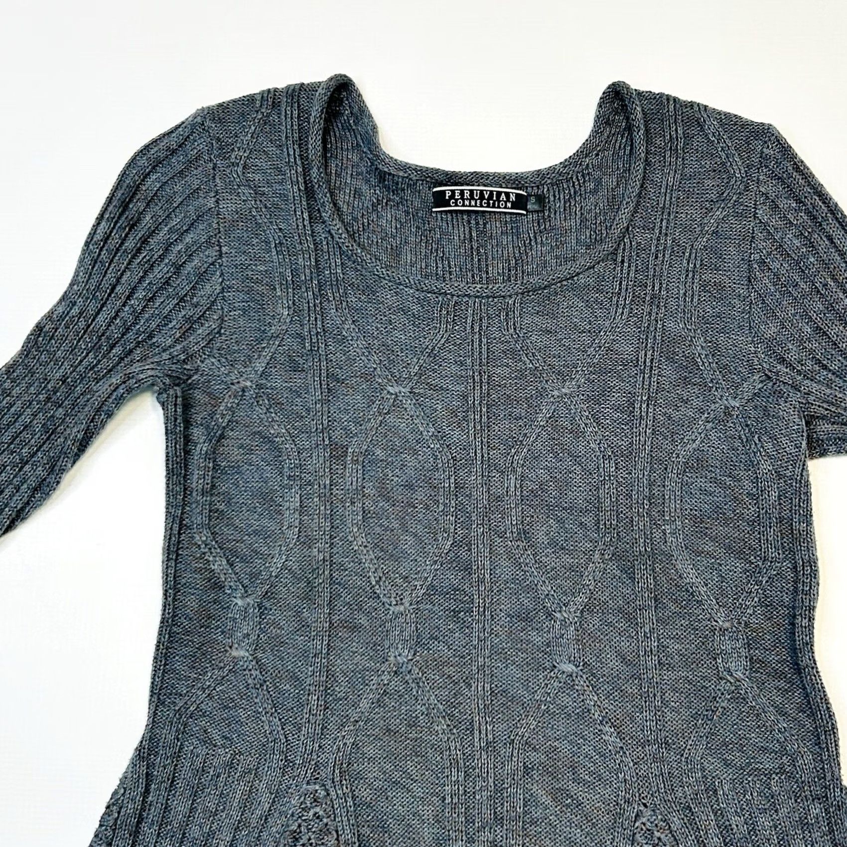Vintage VINTAGE? No. Peruvian Connection Sweater Dress Womens S Gray Pima Cotton Stretch Knit Bohemian Diamond Argyle Long Sleeve Round Neck Pullover Dress Size S / US 4 / IT 40 - 6 Thumbnail