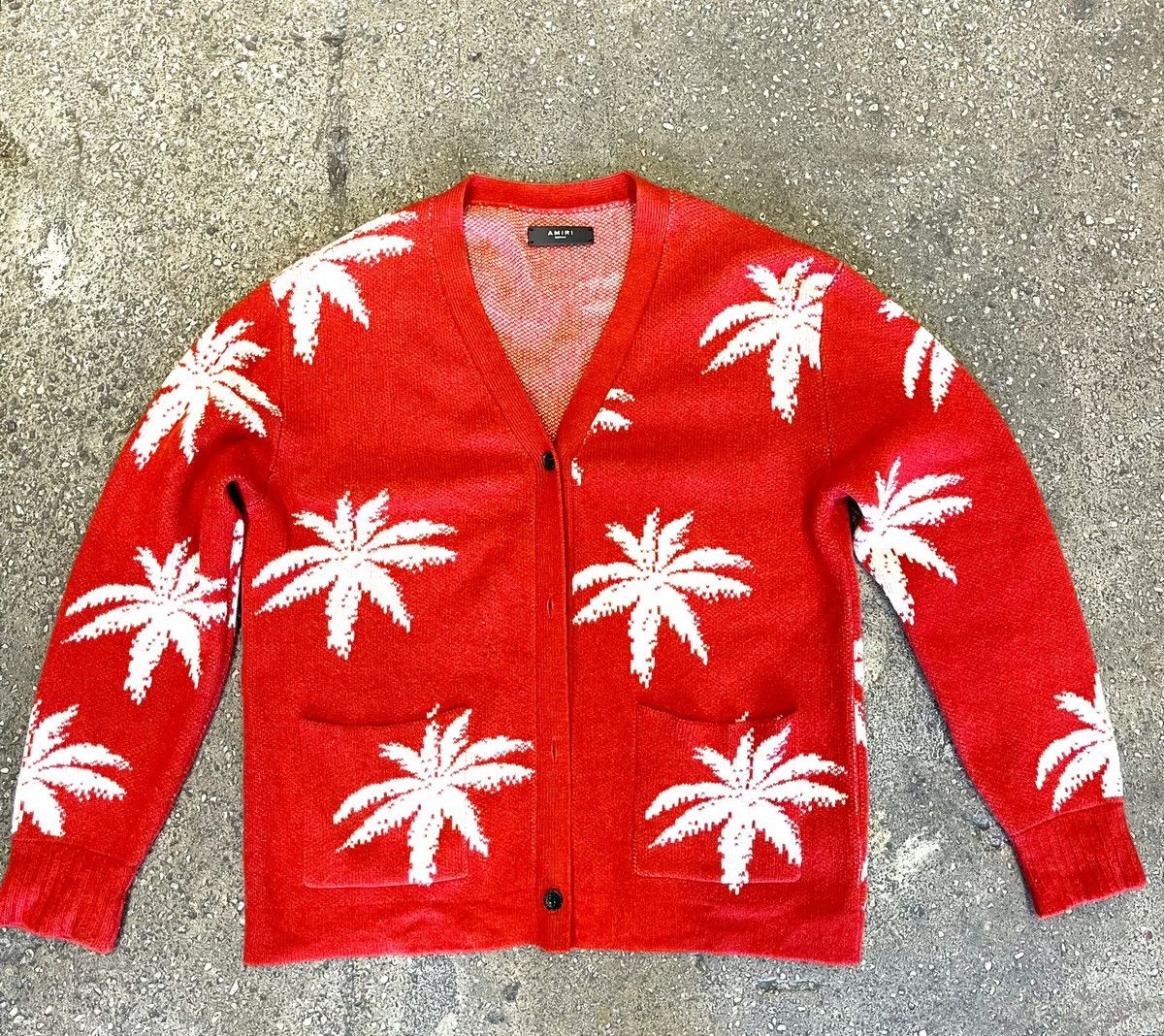 Amiri Amiri Red and White Palm Tree Cardigan | Grailed