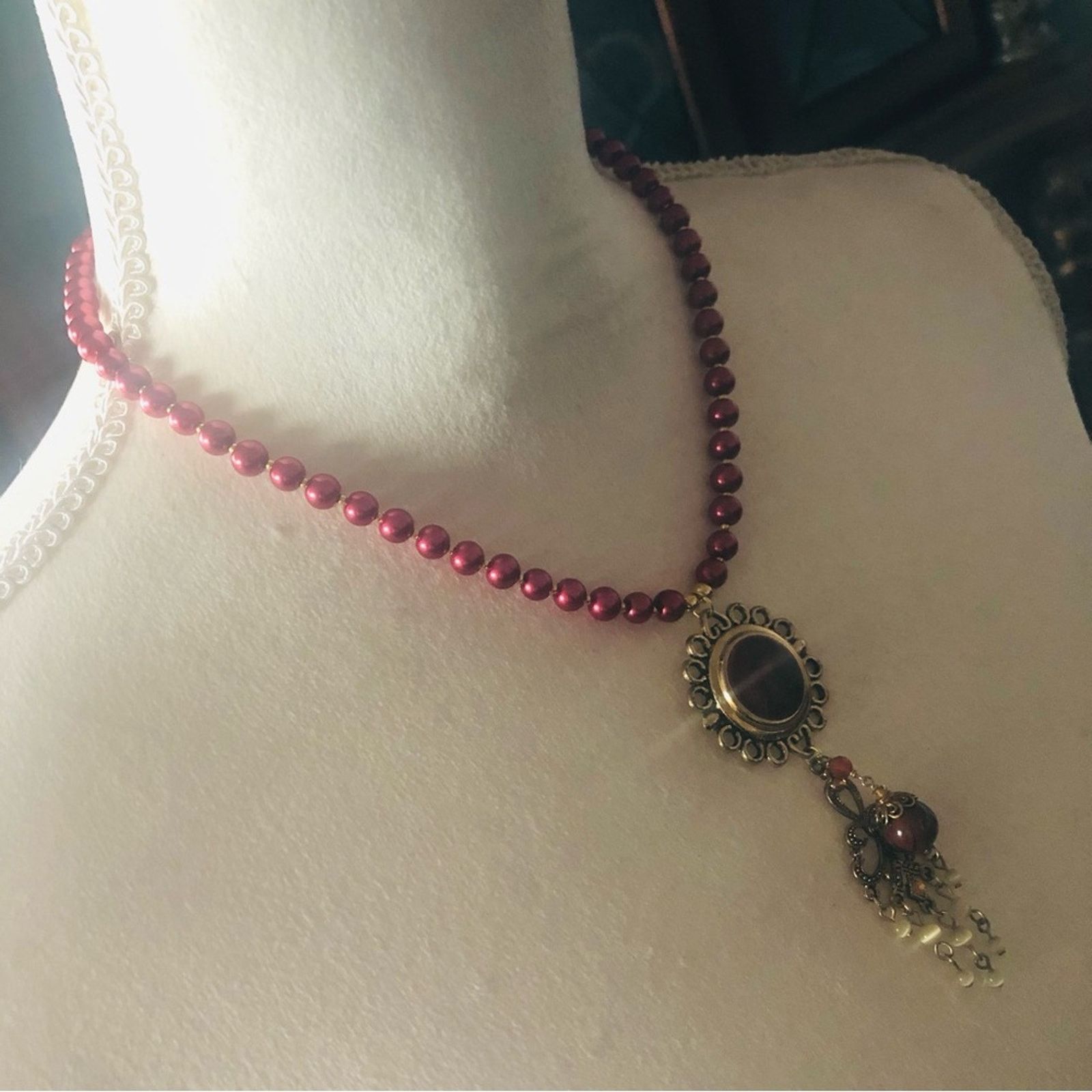 Handmade Handcrafted repurpose sunburst chandelier Pearl necklace Size ONE SIZE - 3 Thumbnail