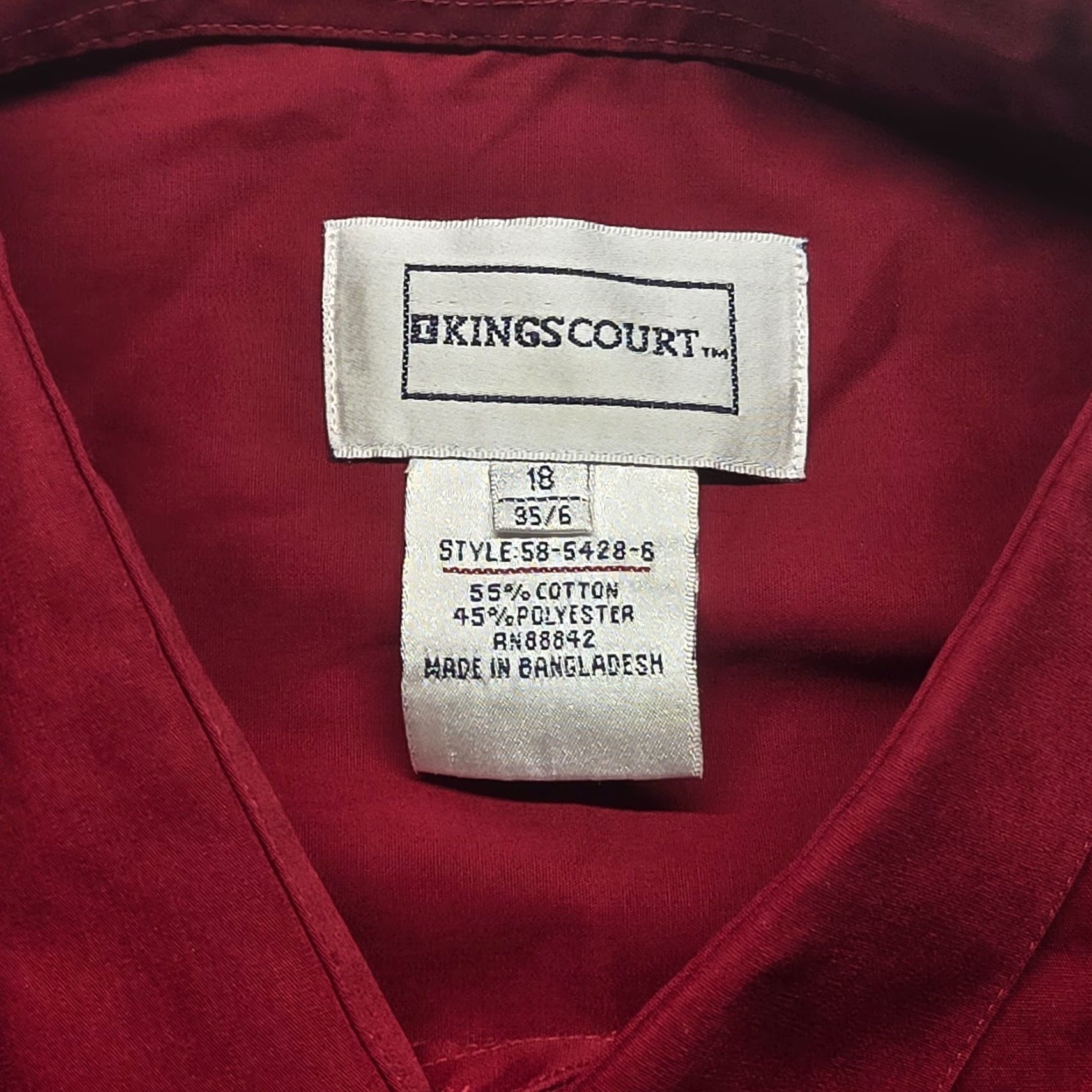 Vintage Kings Court Solid Red Dress Shirt Button Up Long Sleeve Adult Men's Size 18 35/6 Size 48R - 3 Thumbnail