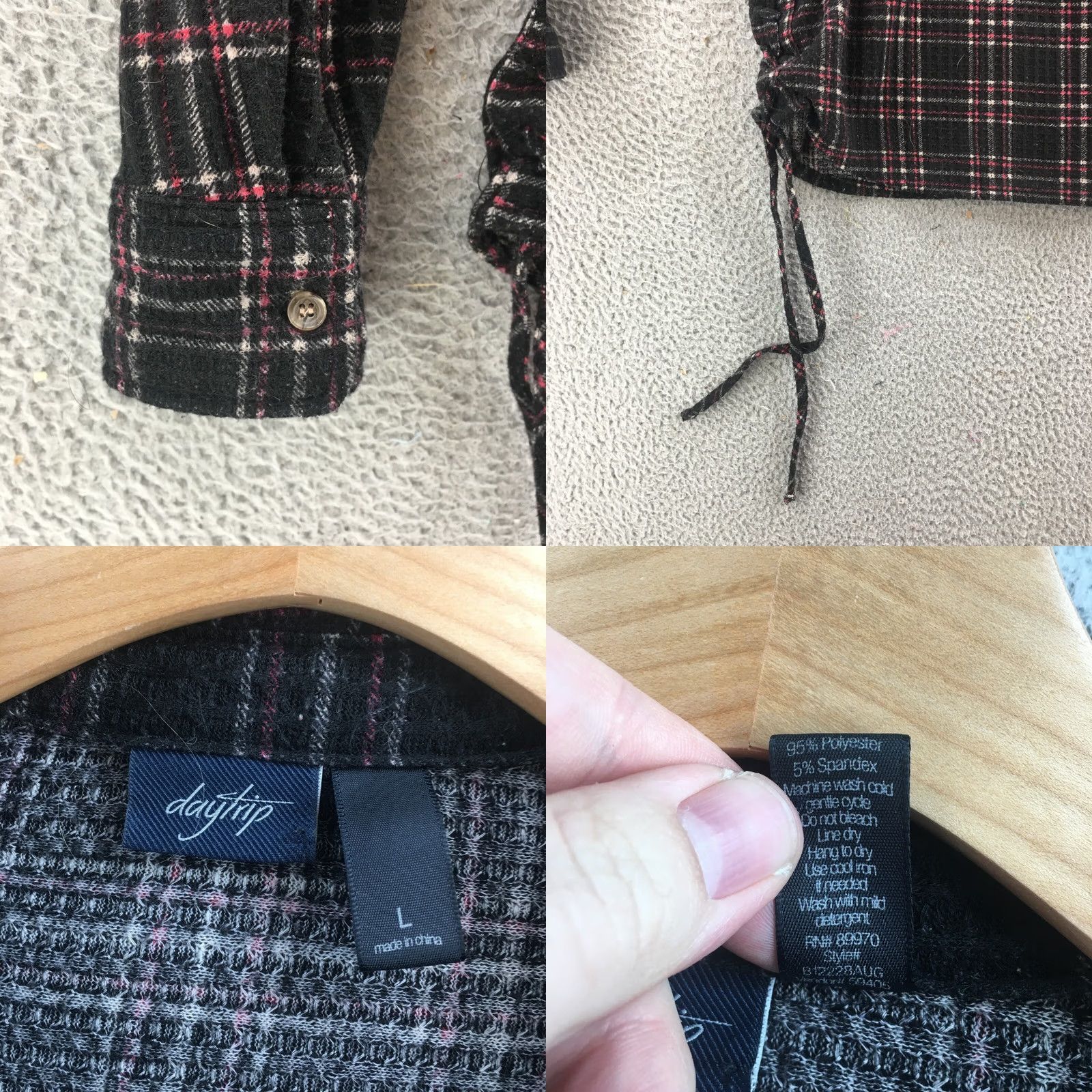 Vintage Daytrip Shirt Womens Button Up Plaid Black Long Sleeve Collared Large Size L / US 10 / IT 46 - 9 Thumbnail