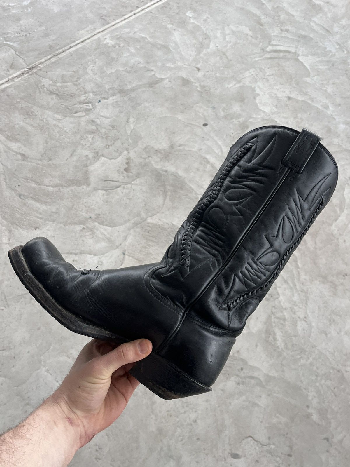 Cowboy Equipment Vintage Black Leather Cowboy High Boots Avantgarde Y2K Size US 11.5 / EU 44-45 - 2 Thumbnail