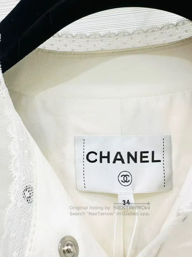 Chanel Chanel 23S beige white lace polki dot leather jacket Size XXS / US 00 / IT 34 - 4 Thumbnail