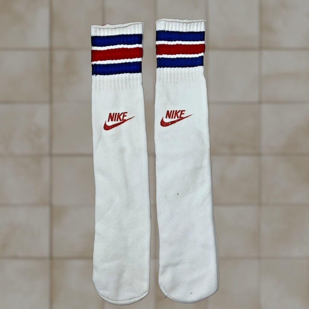 VINTAGE Nike Knee High Tube Socks Adult One Size Blue Red White
