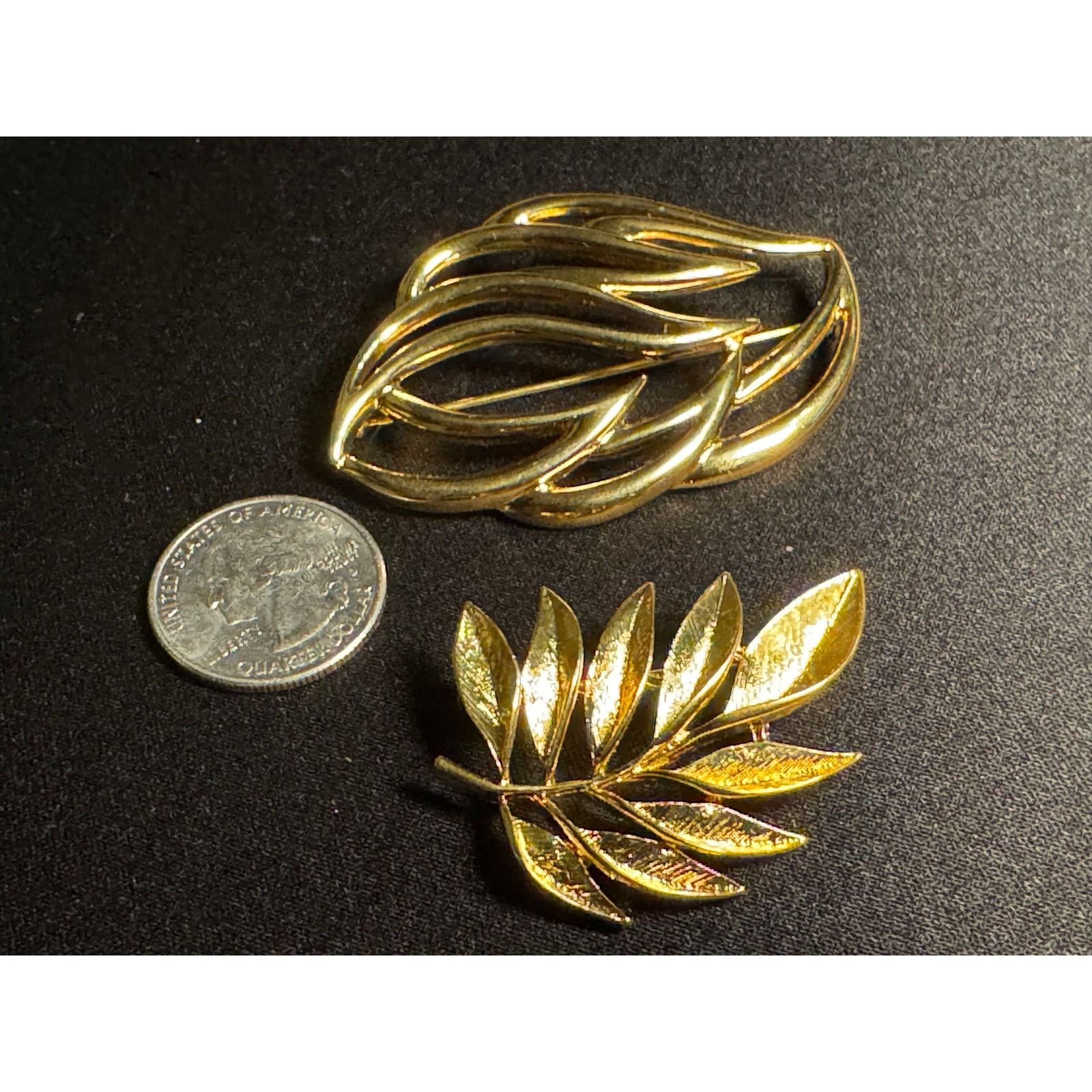 Monet 2 Vintage Monet Leaf Shaped Gold Tone Brooches Size ONE SIZE - 3 Thumbnail