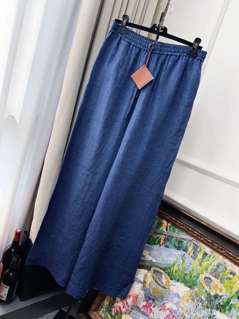 Loro Piana LORO PIANA Classic denim blue linen wide leg pants Size 27" / US 4 / IT 40 - 1 Thumbnail