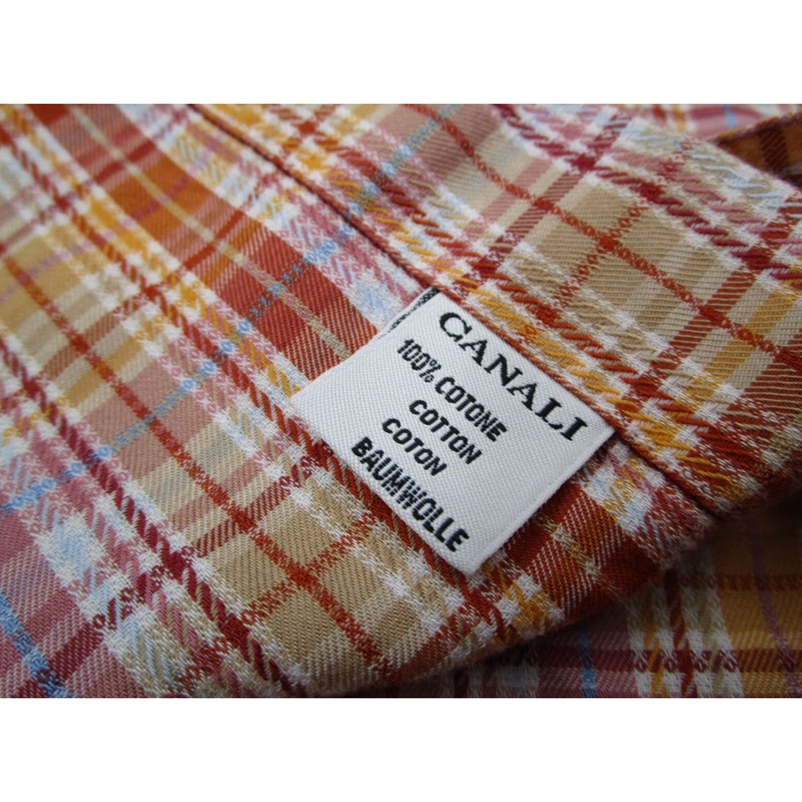 Canali CANALI Shirt Men XL Orange Plaid Button-Up Long Sleeve Casual Designer Italian Size US XL / EU 56 / 4 - 5 Thumbnail