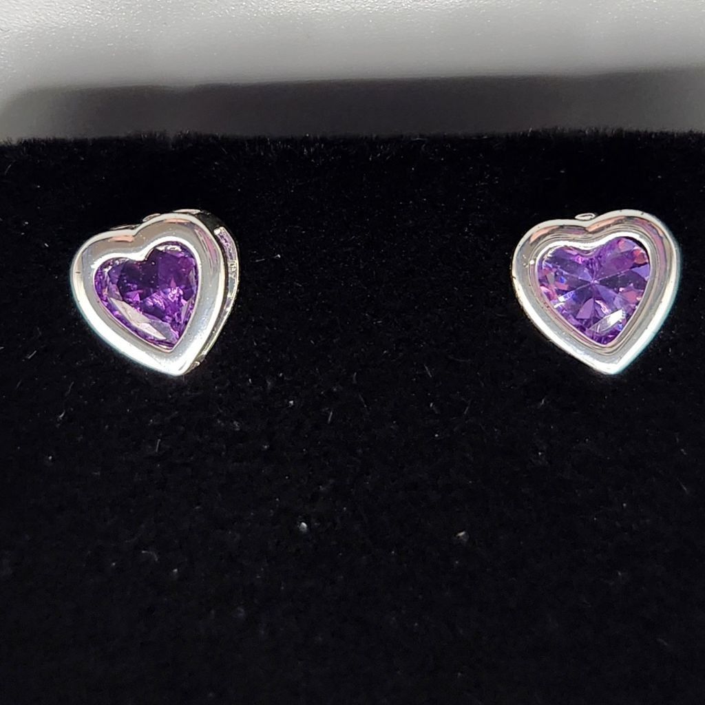 Designer Made with Swarovski Crystal Purple Heart Silver Plated Studs Size ONE SIZE - 5 Thumbnail