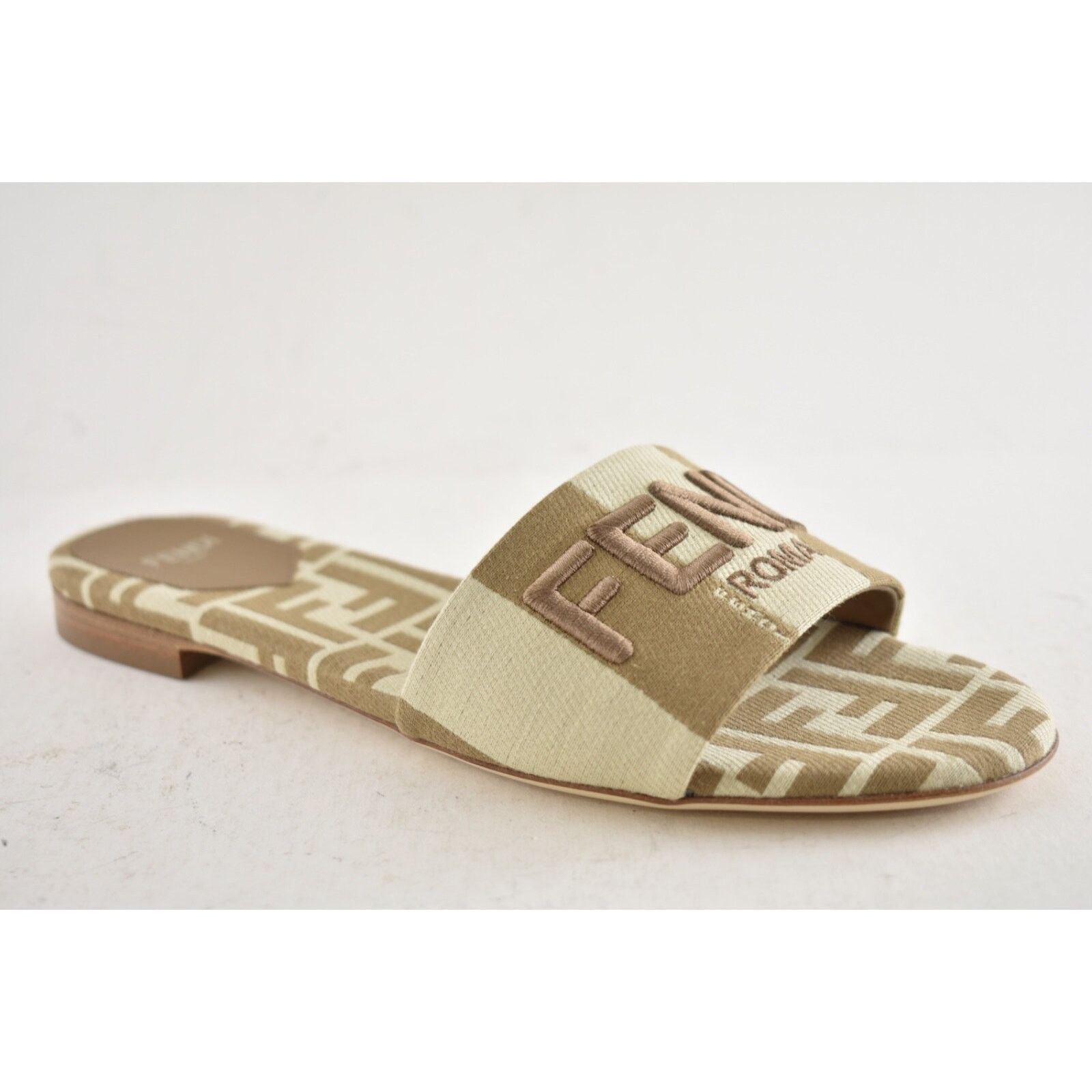 Fendi Fendi Beige Sand Striped FF Monogram Logo Mule Slide Flat Size US 8 / IT 38 - 4 Thumbnail
