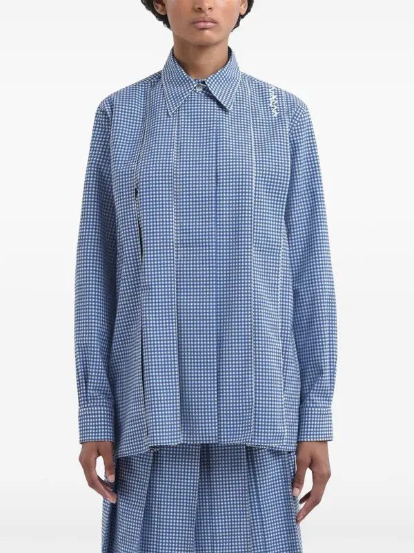 Marni o1w1db10426 Gingham-Check Pleated Shirt in Blue Size L / US 10 / IT 46 - 2 Thumbnail
