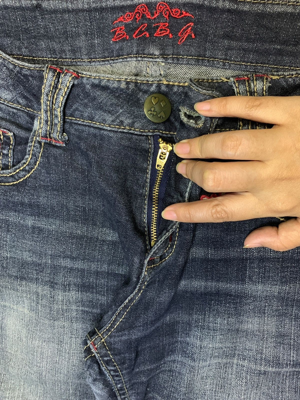 Japanese Brand Vintage Japanese Brand Faded Wash Embellished Jeans Size 31" - 3 Thumbnail
