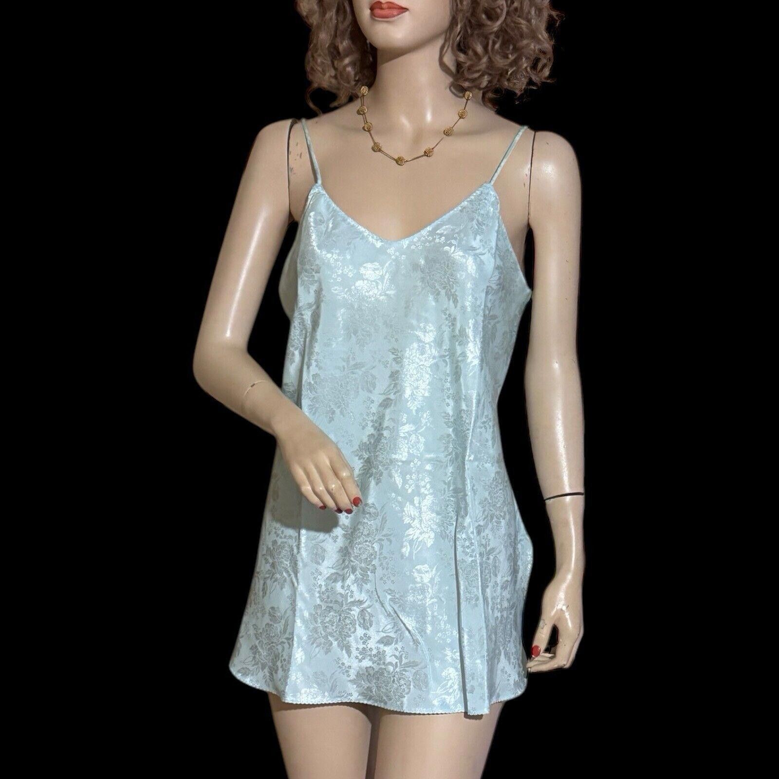 Designer Vintage ROMANTIC MOODS Blue Satin Chemise Nightgown Sz M L Size ONE SIZE - 1 Thumbnail
