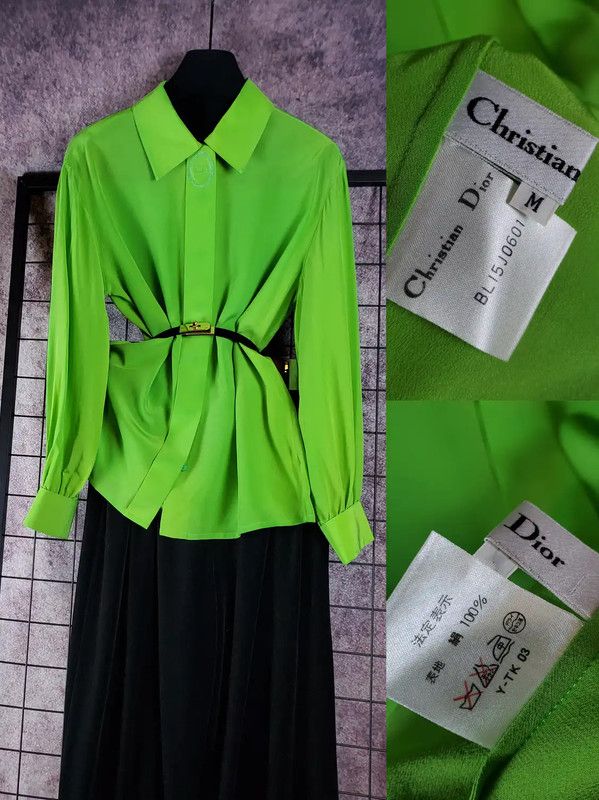 Dior Dior Silk Embroidered Green Long Sleeve Blouse 0089 Size M / US 6-8 / IT 42-44 - 1 Thumbnail