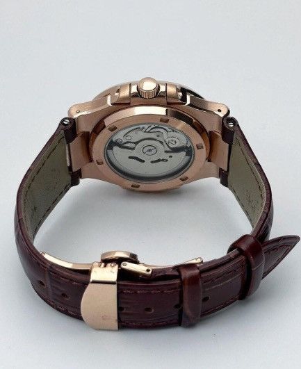 Japanese Brand Seiko Mod Nautilus Brown Open Dial Rose Watch Leather Strap Size ONE SIZE - 4 Thumbnail