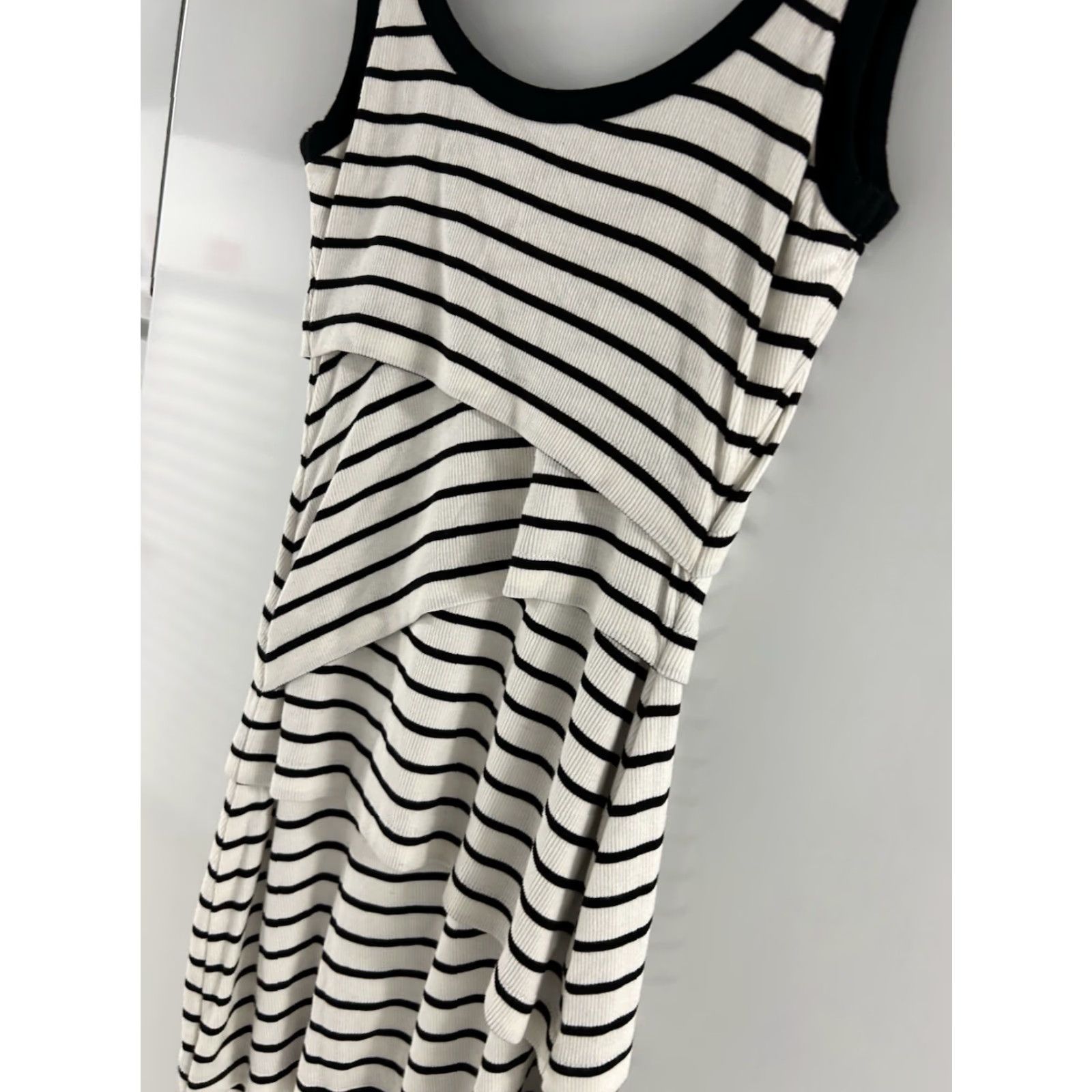 Bailey 44 Women Bailey44 White/Black Stripe Knit Asymmetrical Bodycon Column Dress Size XS Size XS / US 0-2 / IT 36-38 - 5 Thumbnail