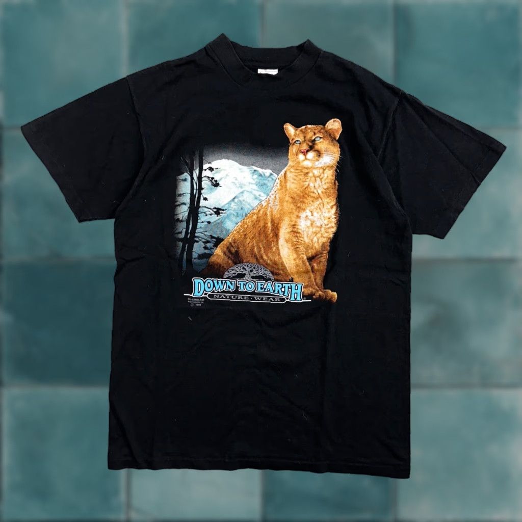 Delta VINTAGE Delta T-Shirt Black Men's 3D Emblem Nature Panther Graphic Print Crew Neck Short Sleeve 90s Style Shirt Size US L / EU 52-54 / 3 - 1 Thumbnail
