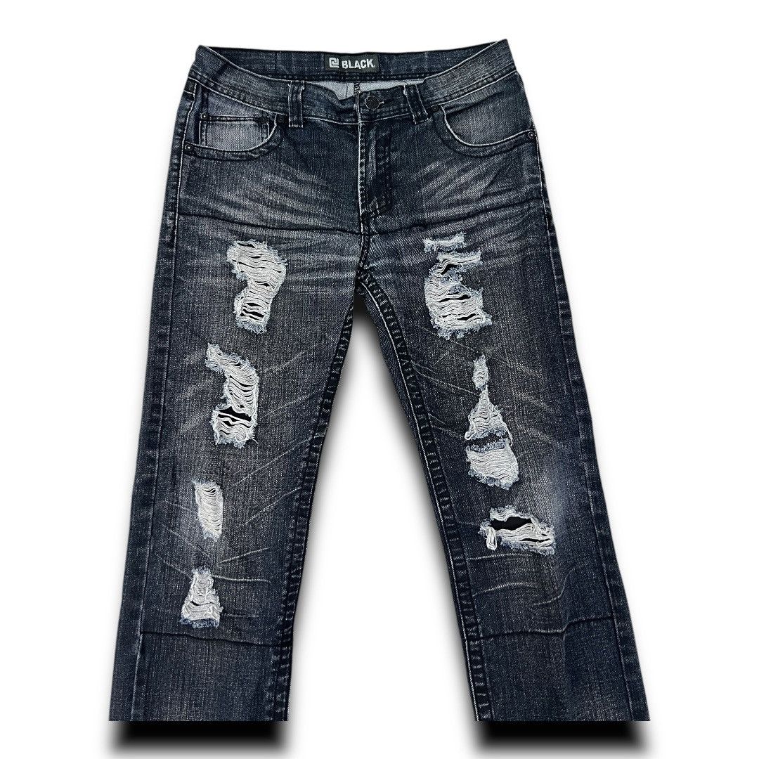 Designer BLACK JAPANESE BRAND DISTRESSED DISIGN DENIM JEANS Size US 34 / EU 50 - 3 Thumbnail