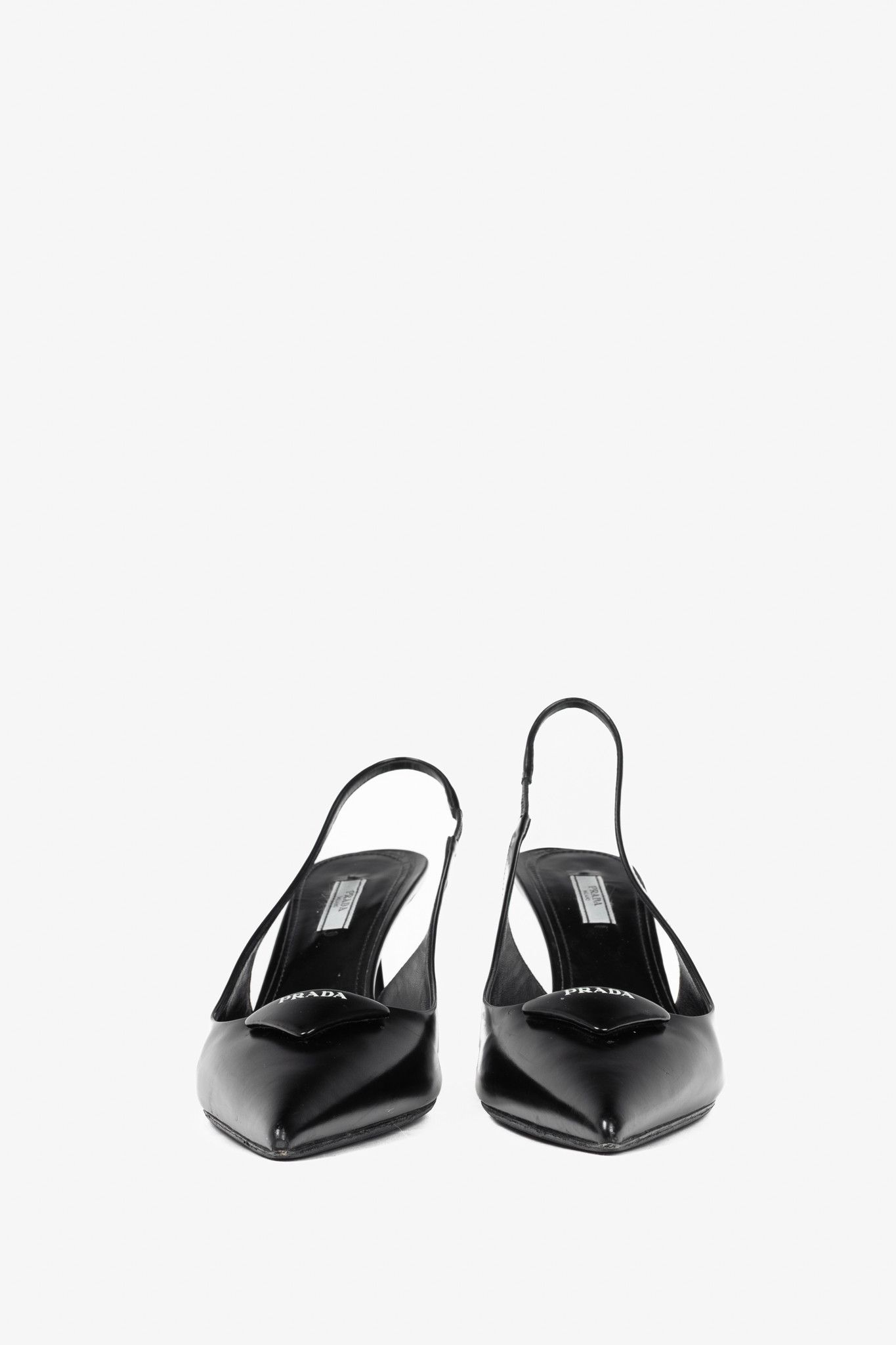 Prada Prada Black Leather Logo Pointed-Toe Slingback Heels Size US 9.5 / IT 39.5 - 2 Thumbnail