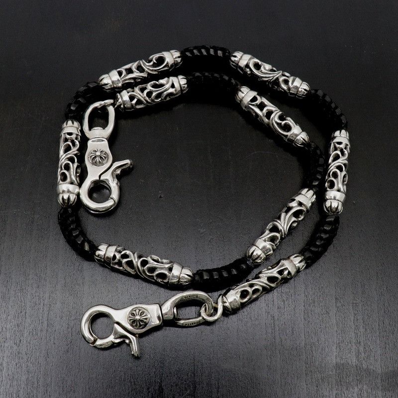 image of Chrome Hearts Braided Roller Wallet Chain in Black, Men's