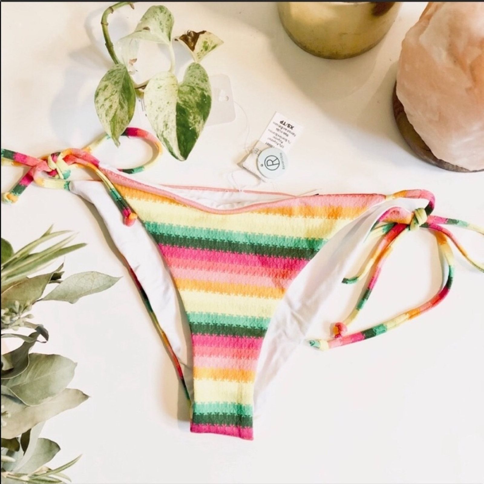Anthropologie NEW L*SPACE Rainbow Stripe White Swimsuit Bikini Bottom Size ONE SIZE - 3 Thumbnail