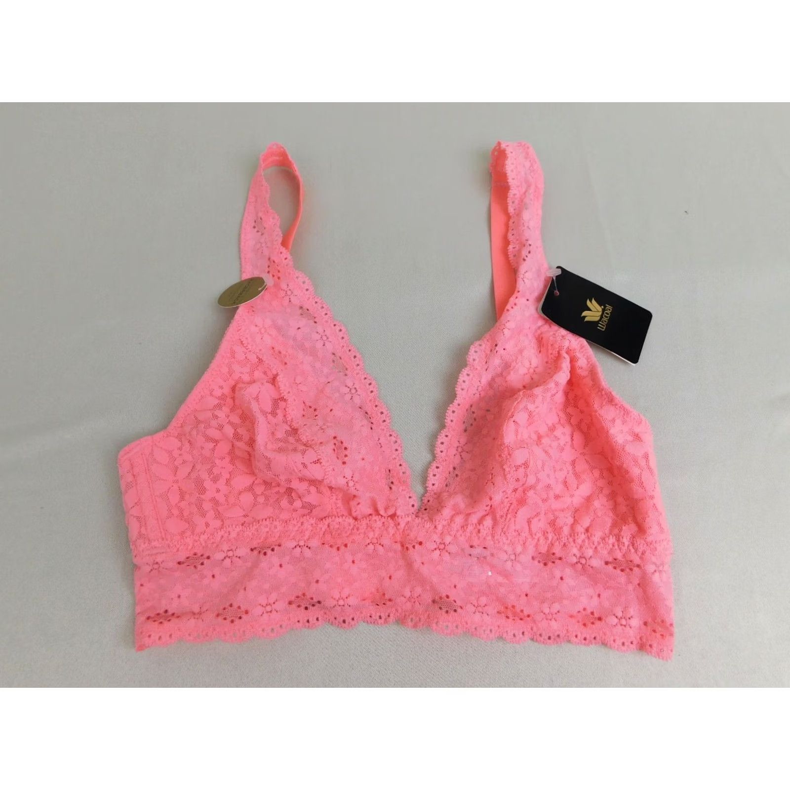 Vintage Wacoal Bra 30 Conch Shell Pink Wire-Free Lace Plunge Bralette 811205 Womens Size ONE SIZE - 2 Thumbnail