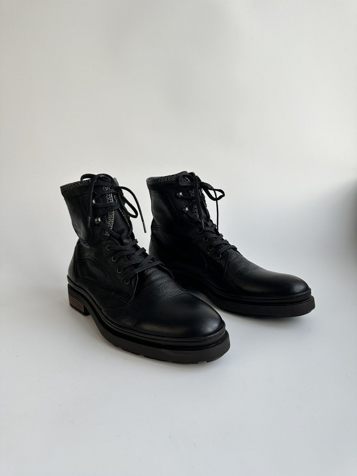 Floris van Bommel Floris van Bommel 10601 Black Leather Combat Boots Lace-up Size US 11 / EU 44 - 1 Thumbnail