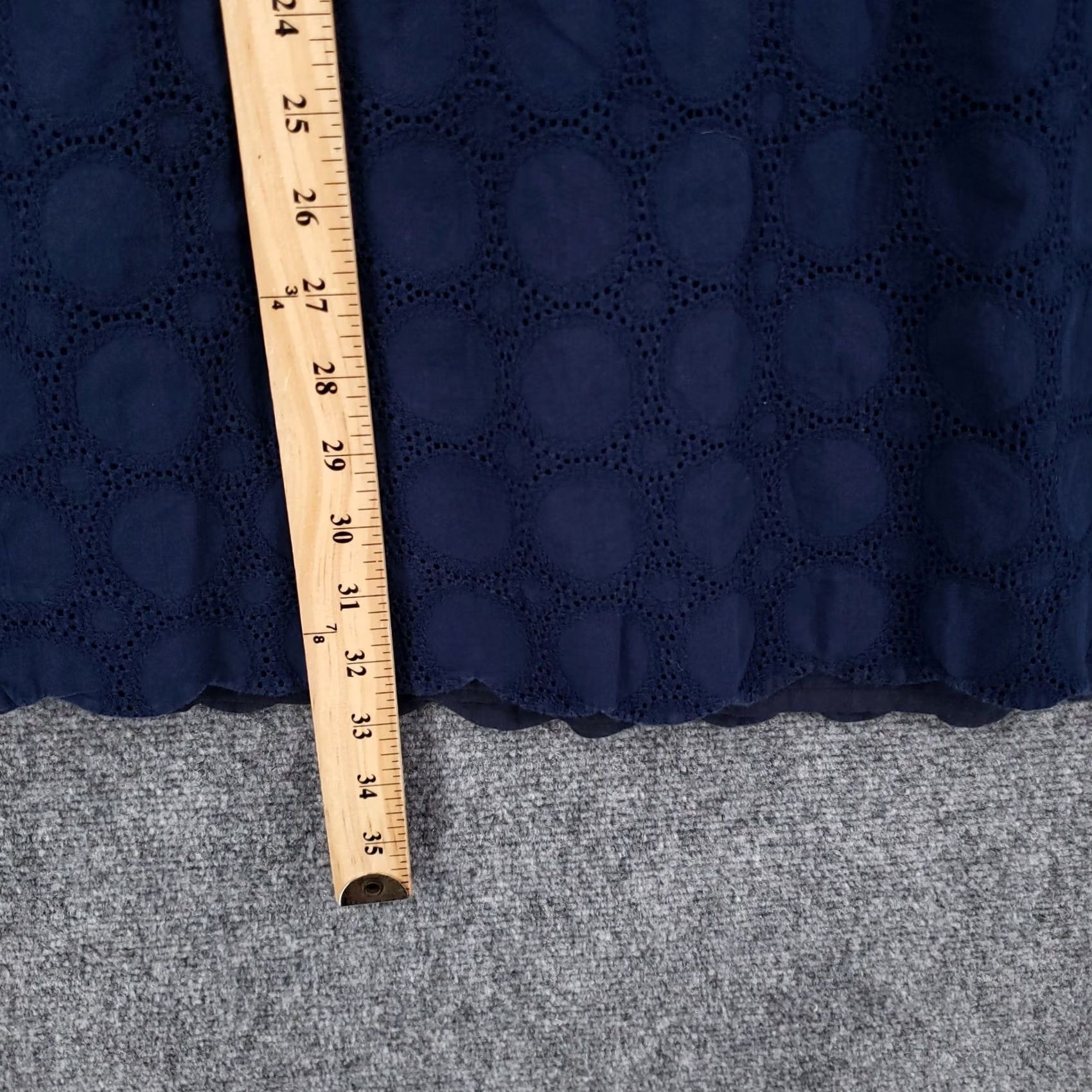 J.Crew J.CREW Dress Womens 4 Navy Blue V-Neck Lace Eyelet Knee Length Scalloped Hem Size S / US 4 / IT 40 - 5 Thumbnail