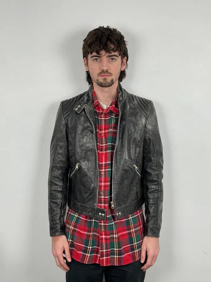 Vintage 2000s Massimo Rebecchi Biker Black Eroded Leather Jacket Size US S / EU 44-46 / 1 - 2 Thumbnail