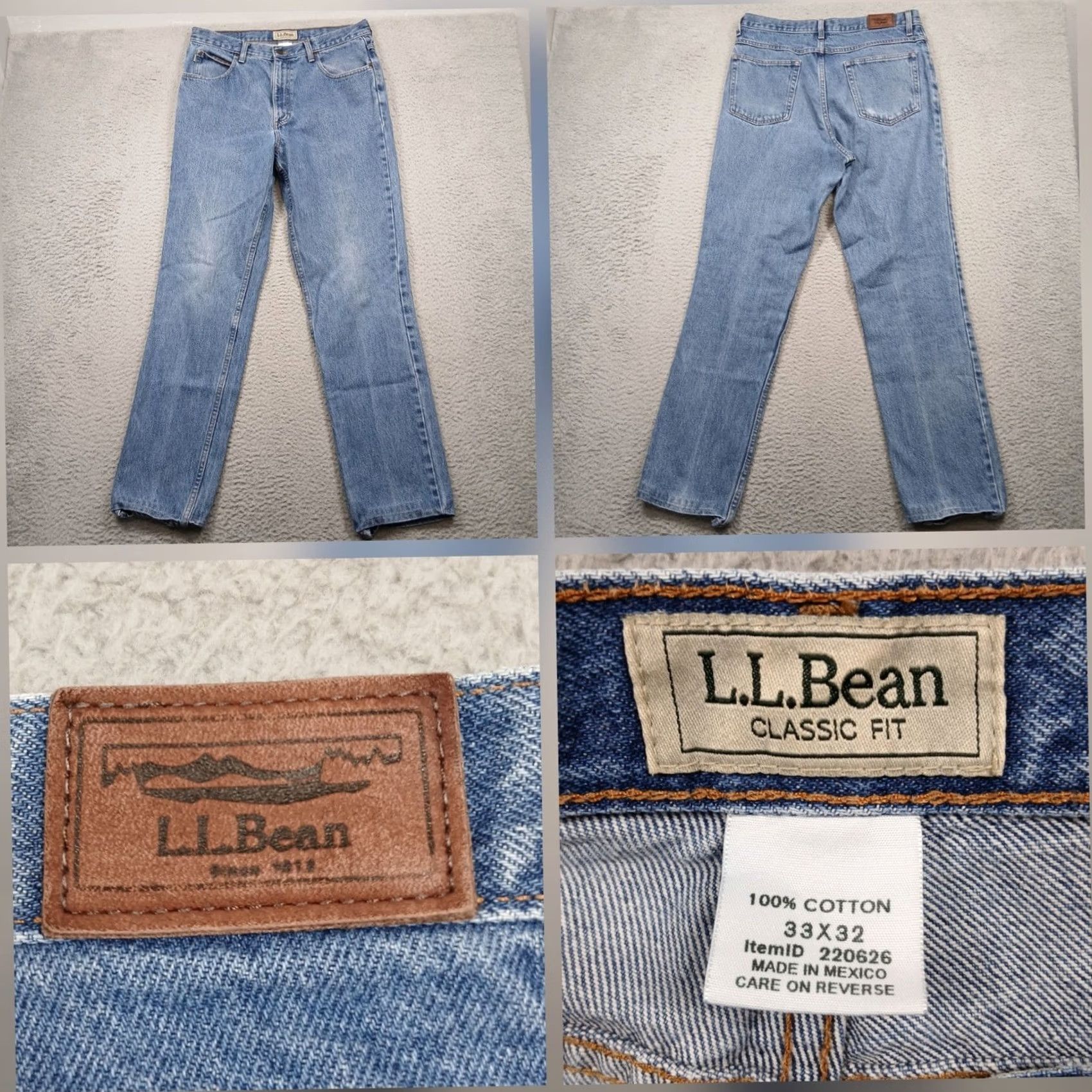 Vintage L.L. Bean Mens Jeans Classic Fit Blue Denim 33x32 Cotton 5-Pocket Size US 33 - 2 Thumbnail