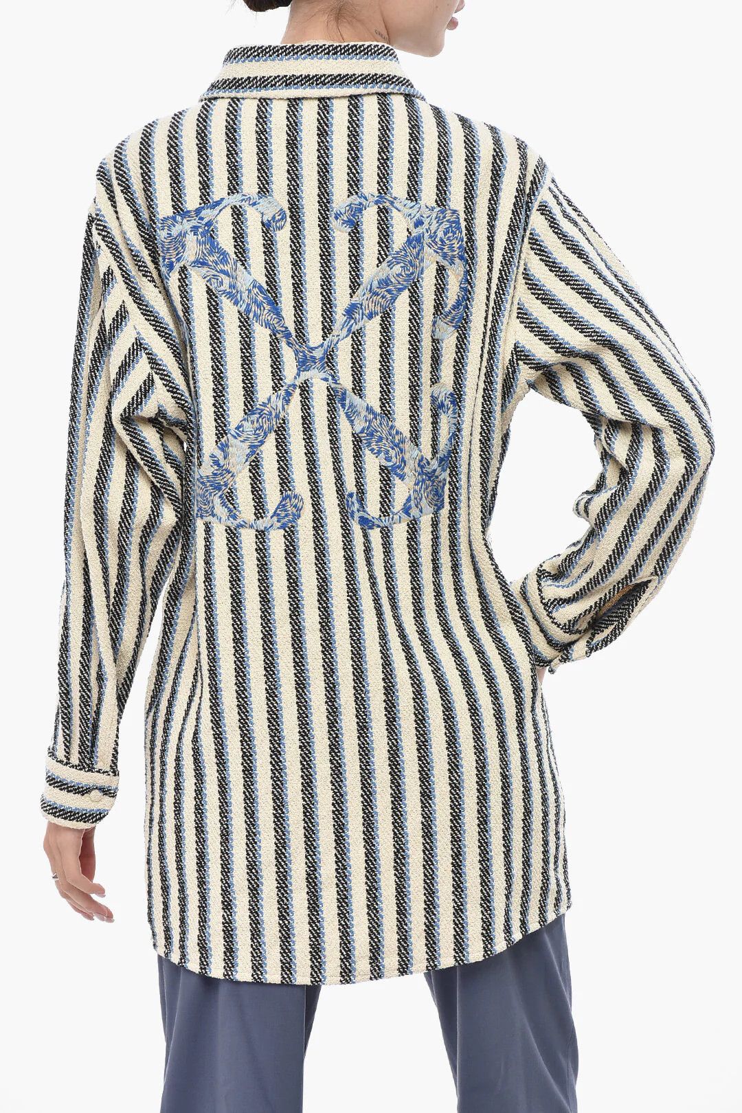 Off-White og1mm0426 Striped Cotton-Blend Overshirt in Black & White Size S / US 4 / IT 40 - 2 Thumbnail