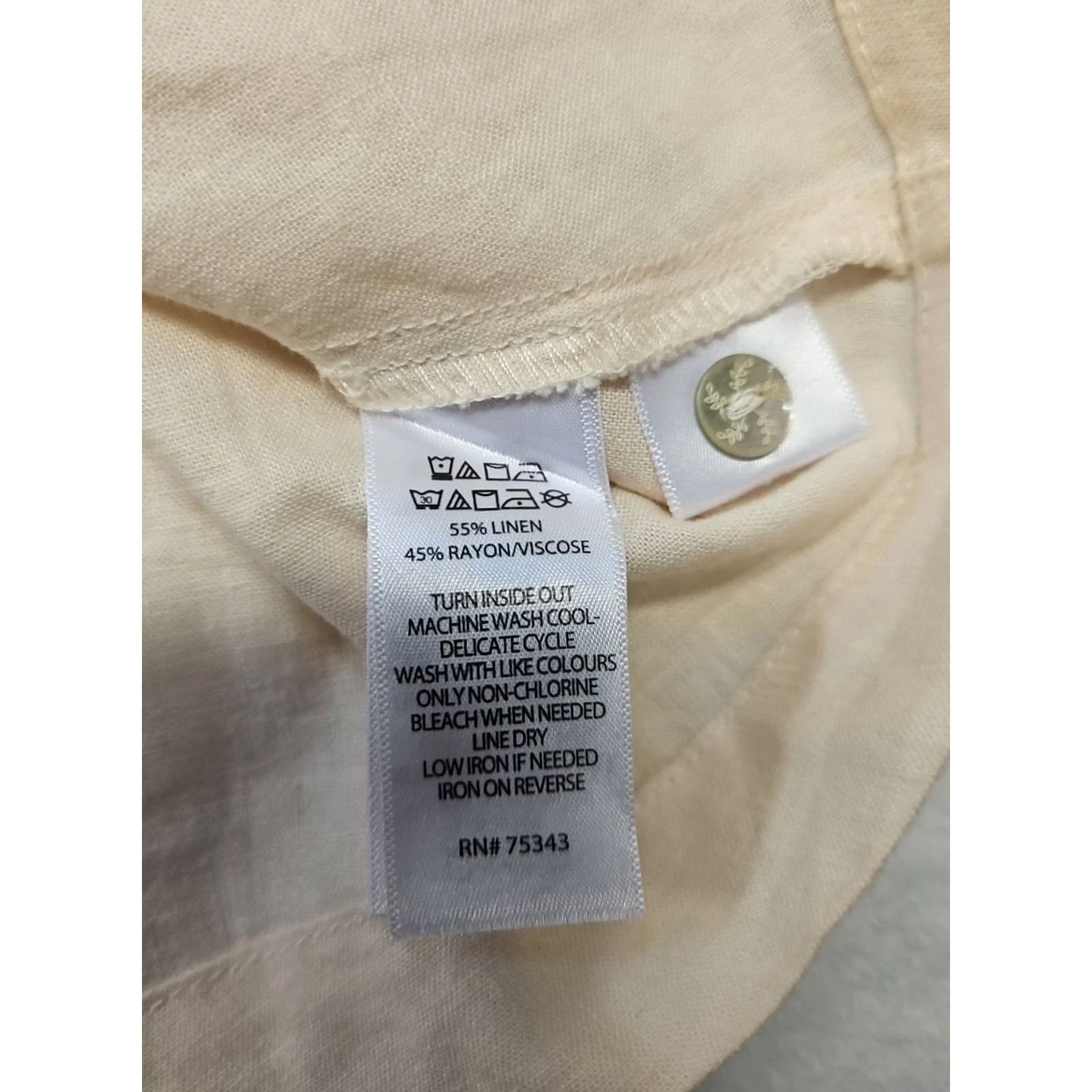 Halston Halston Heritage Shirt Dress Womens 14 Cream Button Front Fit & Flare Coastal Linen Blend Navy? Size XL / US 12-14 / IT 48-50 - 5 Thumbnail