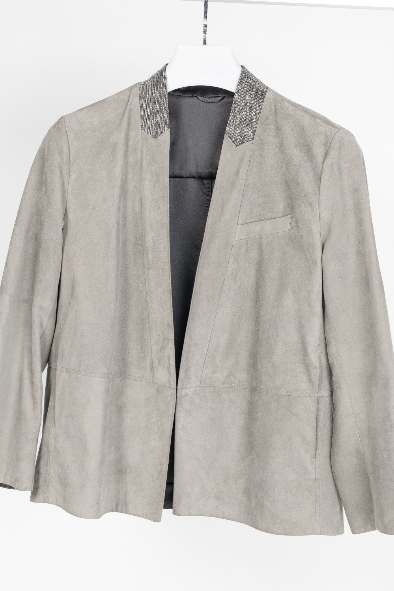 Brunello Cucinelli Brunello Cucinelli Taupe Suede Monili-Neck Jacket Size M / US 6-8 / IT 42-44 - 3 Thumbnail