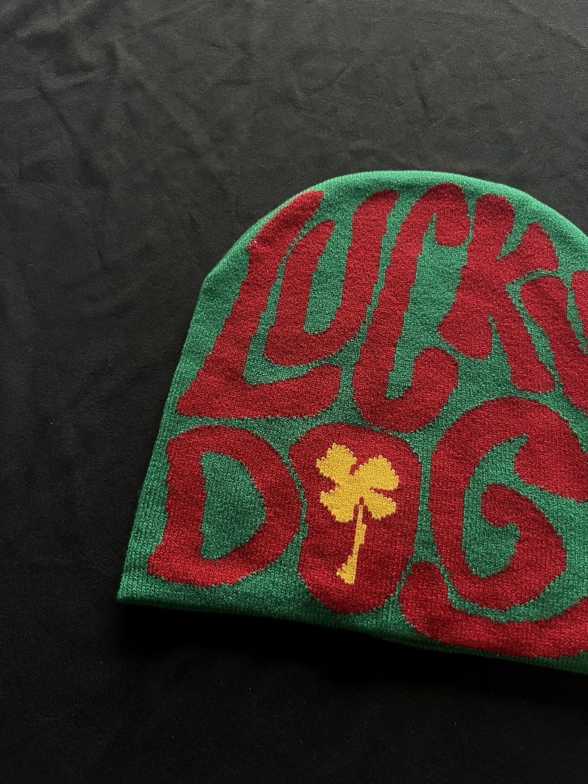 Japanese Brand Deadstock Lucky Dog Graphic No Cuff Knit Beanie Hat OS Size ONE SIZE - 2 Thumbnail