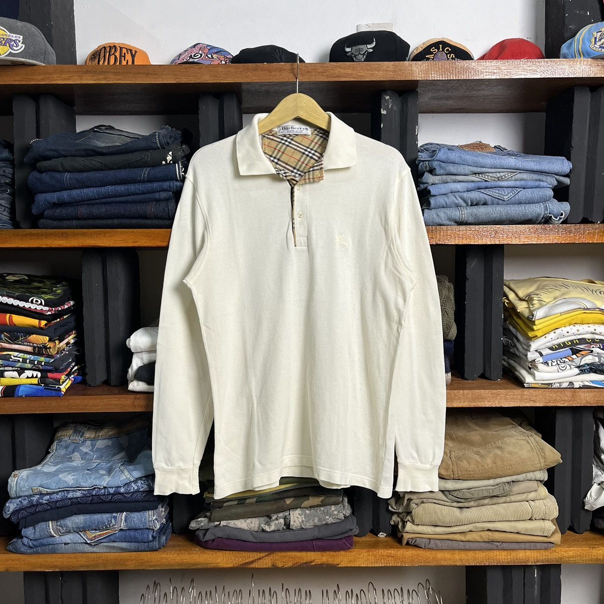 Treasure! Vintage Burberry Nova Check White on White Polos