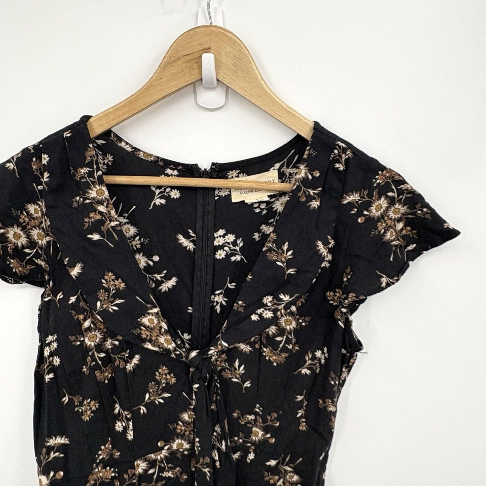 Ralph Lauren VINTAGE Denim Supply Ralph Lauren Dress Short Sleeve V-Neck Pullover Floral 90s Bohemian Gothic Grunge Fit & Flare Women 4 Black Size S / US 4 / IT 40 - 4 Thumbnail