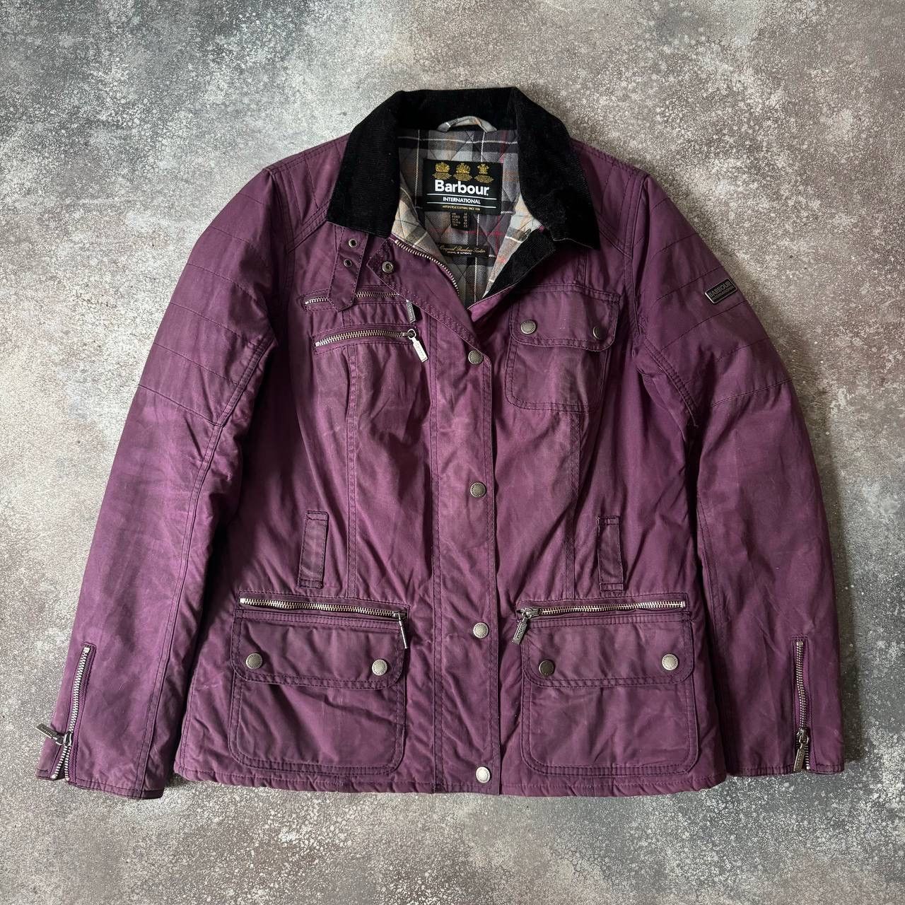 image of Barbour International Waxed Moto/biker Vintage Jacket in Purple, Women's (Size Large)