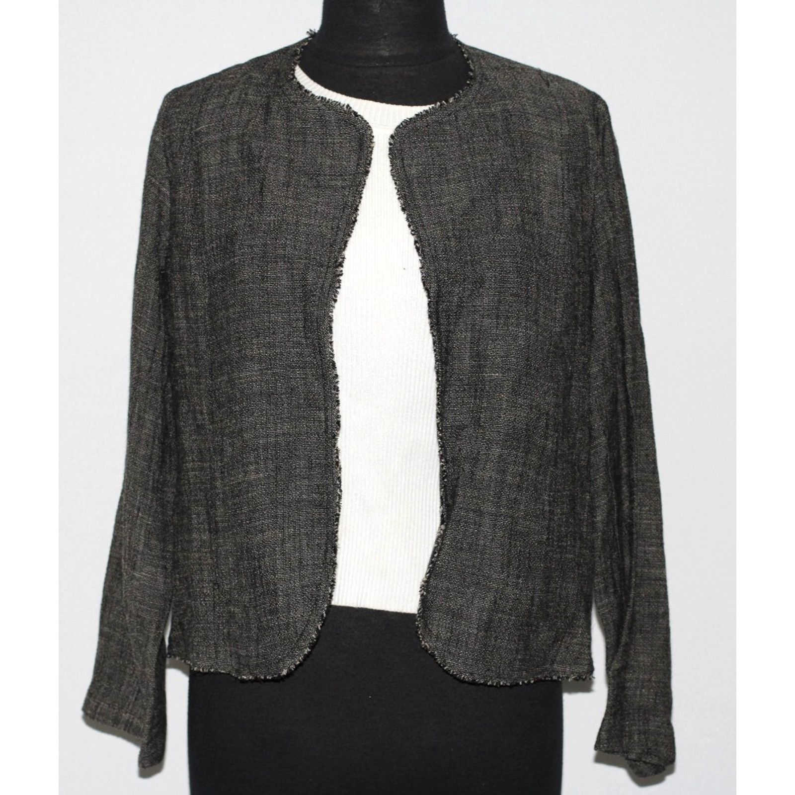 Eileen Fisher EILEEN FISHER Open Front Tweed Linen Blazer Jacket Size PS Size S / US 4 / IT 40 - 1 Thumbnail