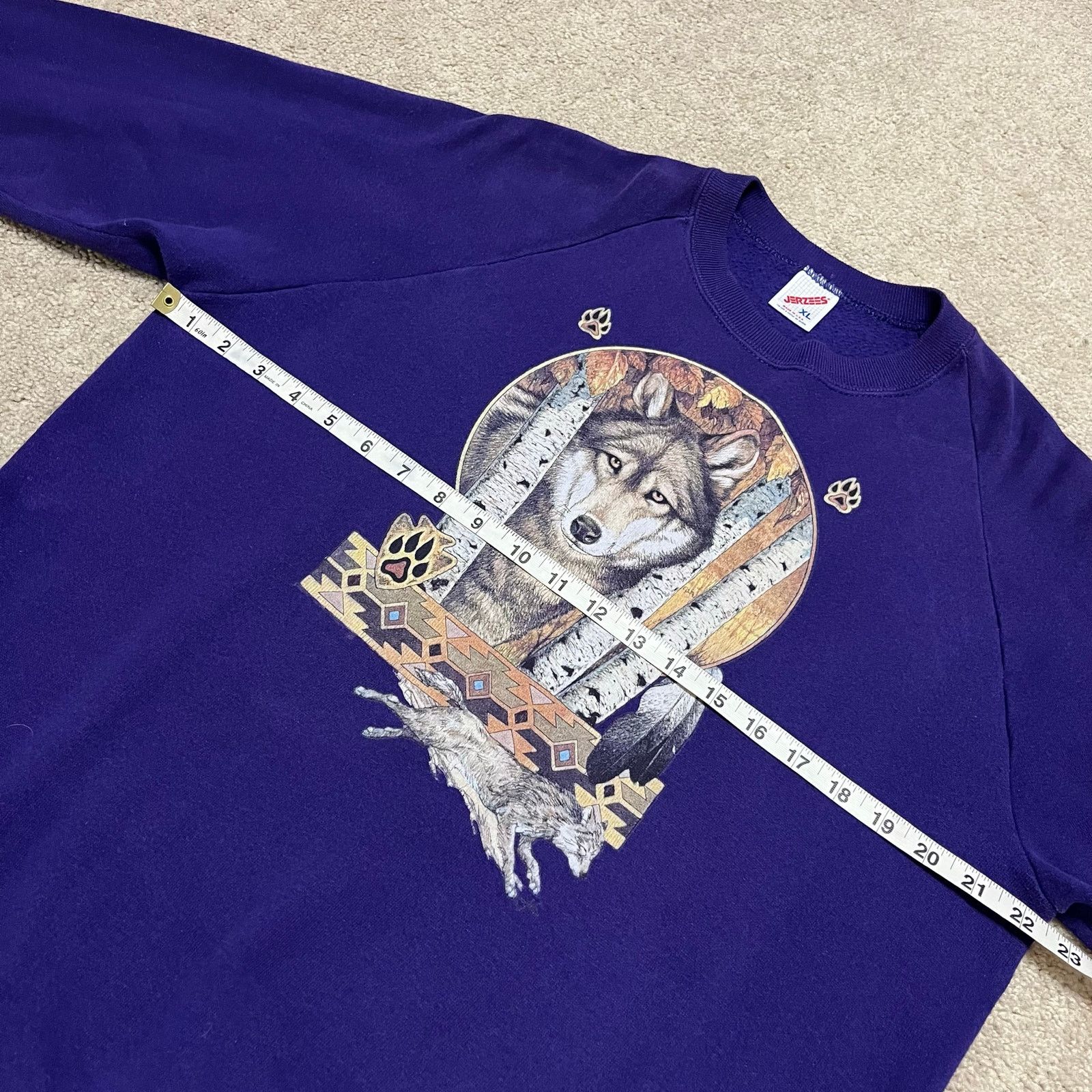 Jerzees Vintage Jerzees Native Wolf Graphic Purple Crewneck XL Size US XL / EU 56 / 4 - 6 Thumbnail