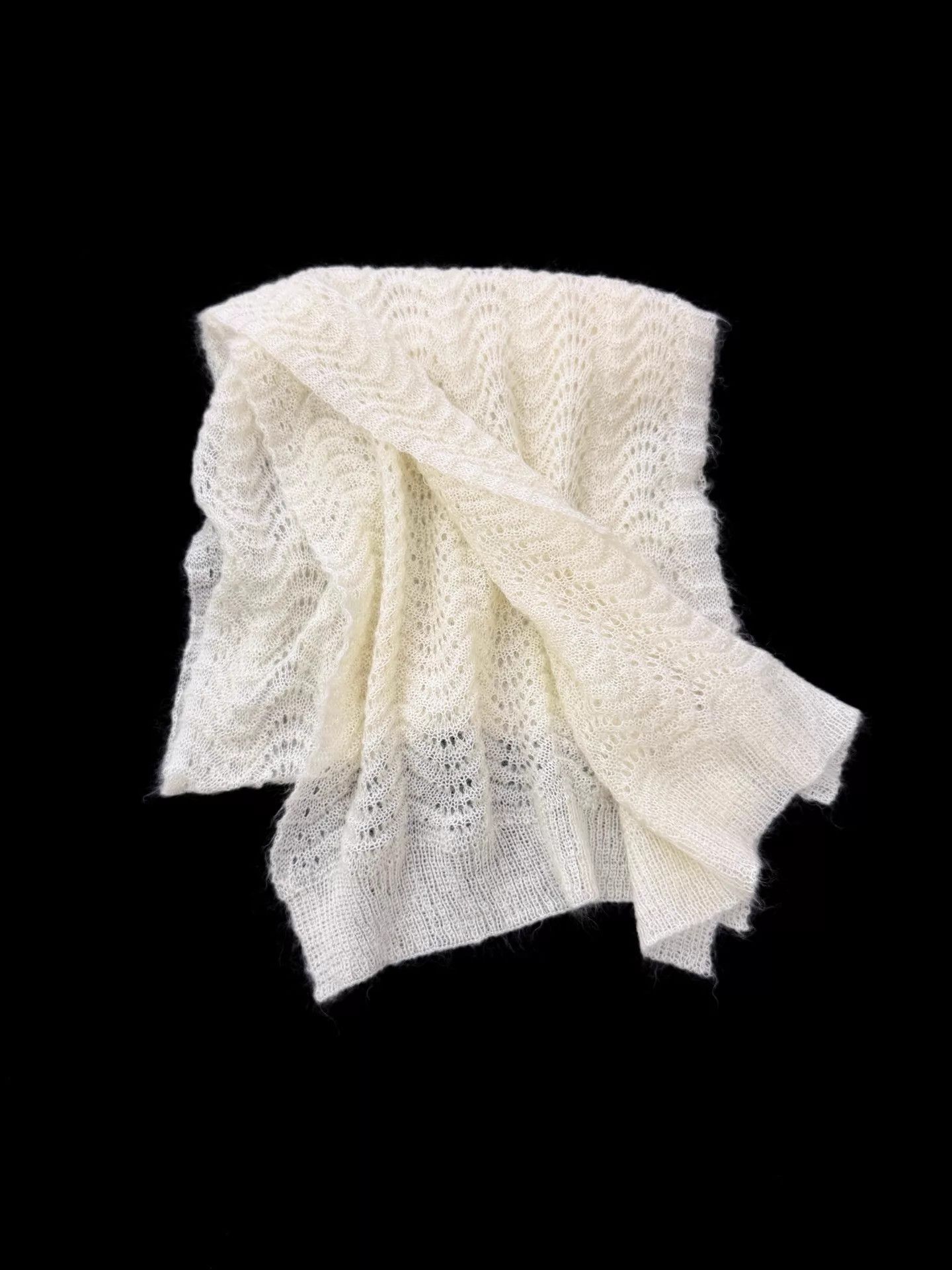 Yohji Yamamoto Yohji Yamamoto 2008 S/S Noir Cream Wool Lace Knit Scarf Size ONE SIZE - 2 Thumbnail