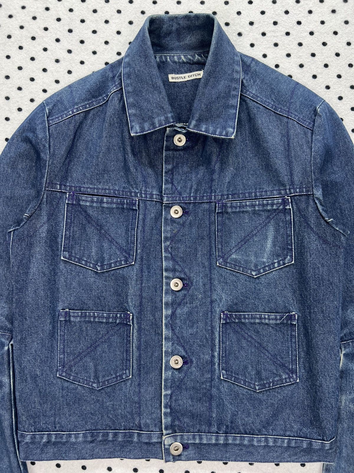 Japanese Brand Vintage Bustle Ditch Dirty Distressed Denim Jacket Size US XXS / EU 40 - 3 Thumbnail