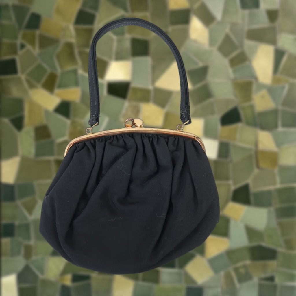 Vintage VINTAGE Black Small Handbag Evening Purse White Lucite Trim Kiss Lock Top Handle Bag Womens 50s Party Cocktail Casual Men? No. Size ONE SIZE - 1 Thumbnail