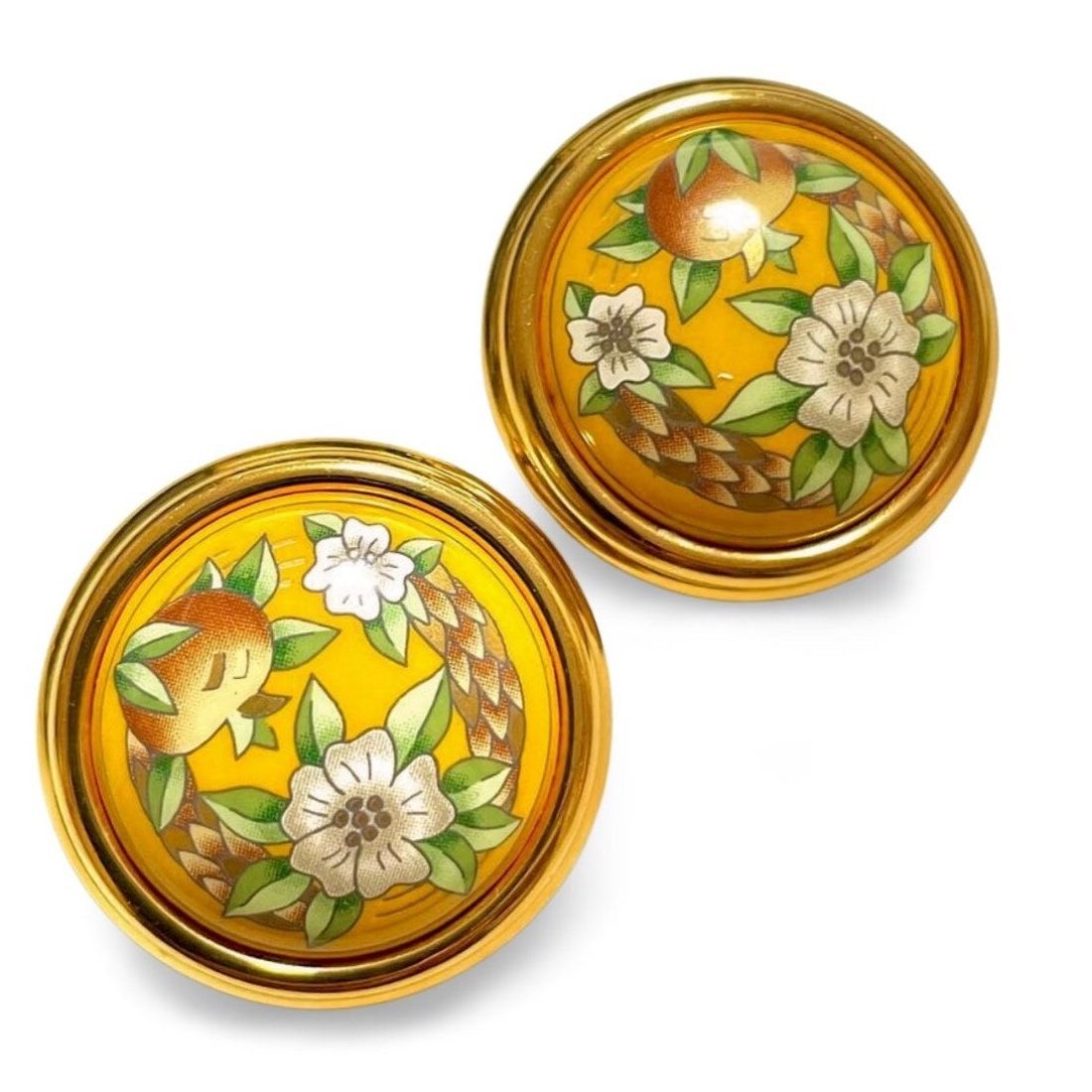 Hermes Vintage Hermes flower enamel yellow round earrings Size ONE SIZE - 2 Thumbnail
