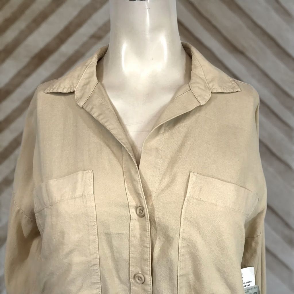 CLOT CLOTH & STONE WOMEN'S S SMALL WARM OAT LONG SLEEVE BUTTON UP TOP SHIRT Size S / US 4 / IT 40 - 1 Thumbnail