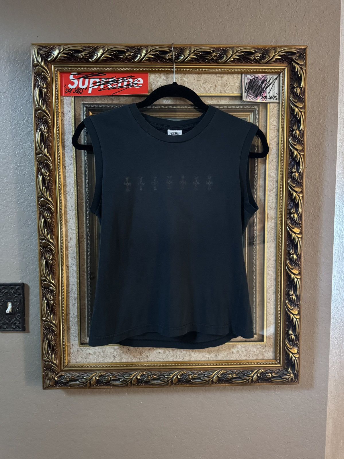 90s Vintage Chrome Hearts Faded Black 7 Cross Top
