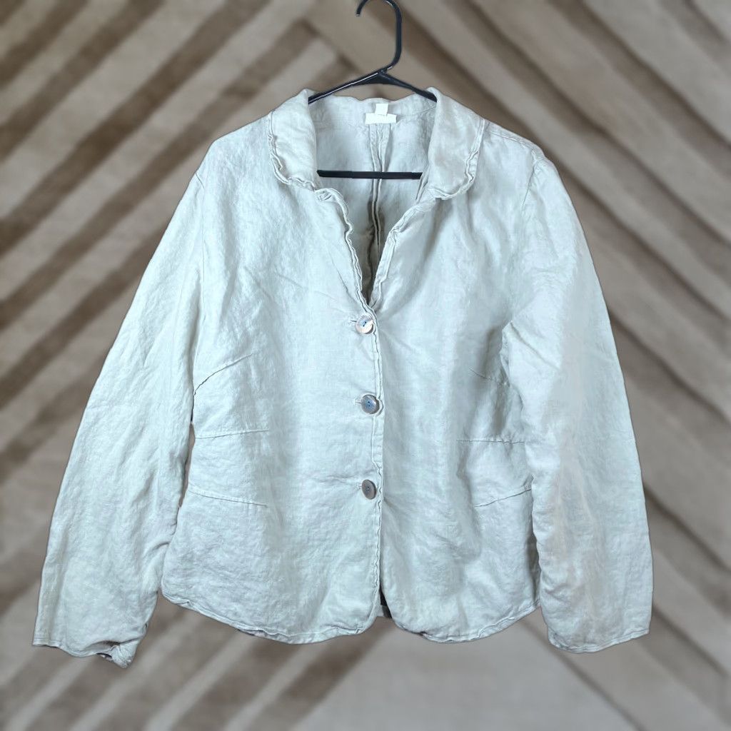 Vintage VINTAGE J Jill Womens Jacket Beige Blazer Button Down Long Sleeve Collared 100% Linen XL Size XL / US 12-14 / IT 48-50 - 1 Thumbnail