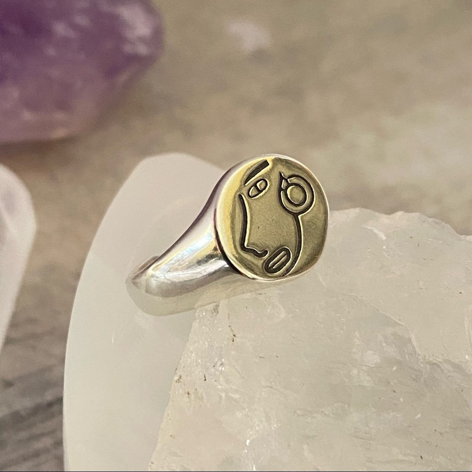 The Unbranded Brand Sterling Silver Portrait Icon Adjustable Minimalist Ring Size ONE SIZE - 3 Thumbnail